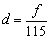 d=f/115