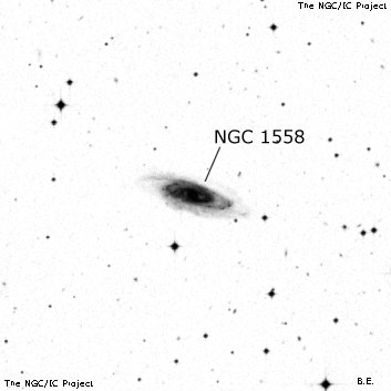 Negativní snímek oblohy NGC 1558