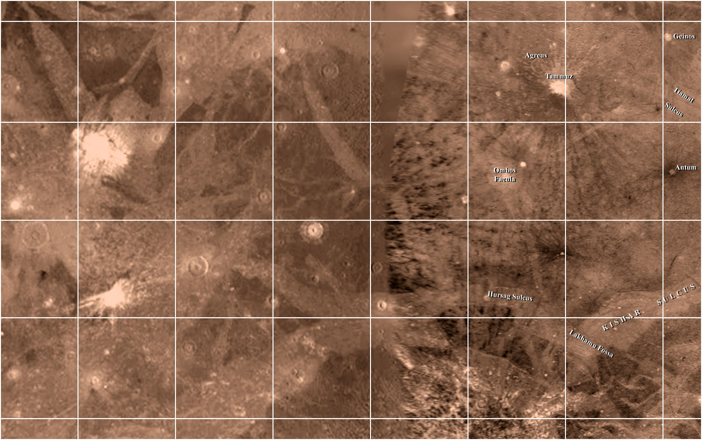 Mapa Ganymeda - Čtyřúhelník Tiamat Sulcus