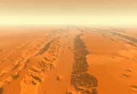 Animace průletu údolím Valles Marineris.